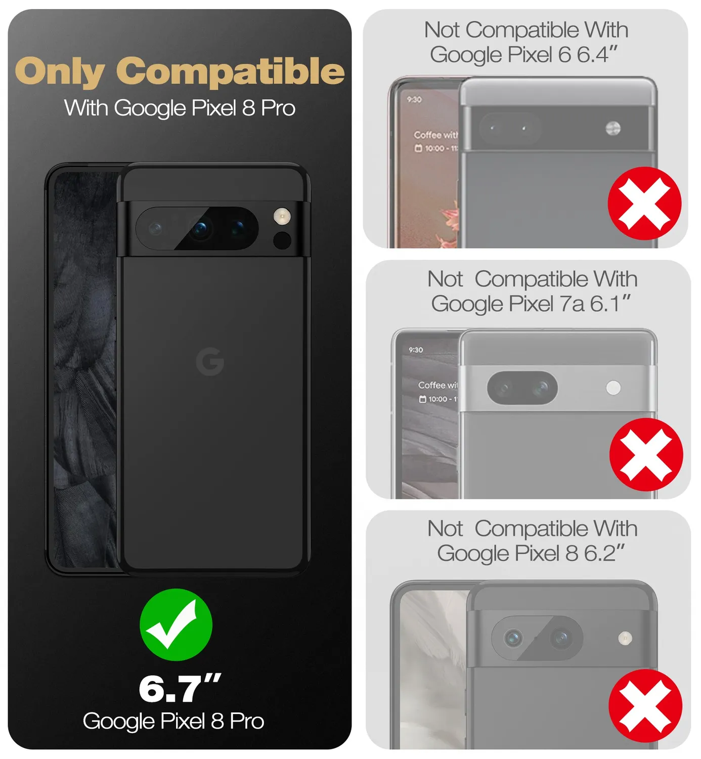 Dexnor per Pixel 8 Pro Custodia Nera rugged 2 pellicole