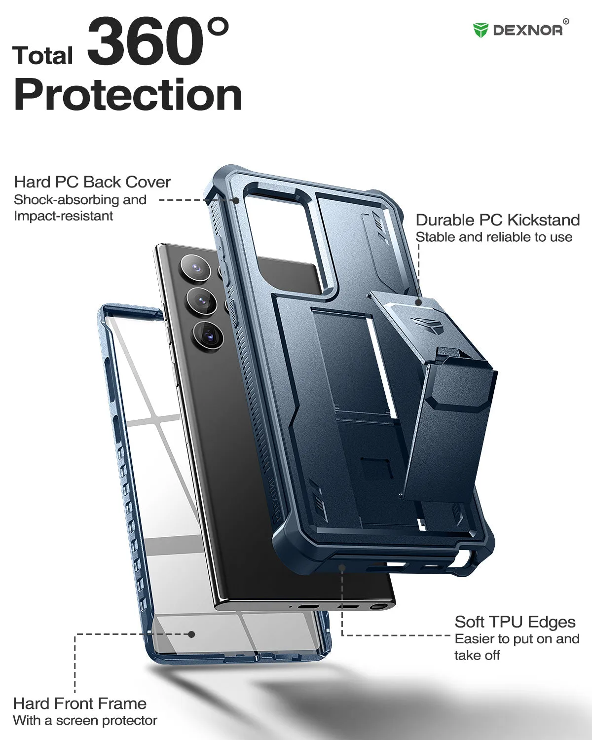 Dexnor Galaxy S22 Ultra cover rugged nera kickstand