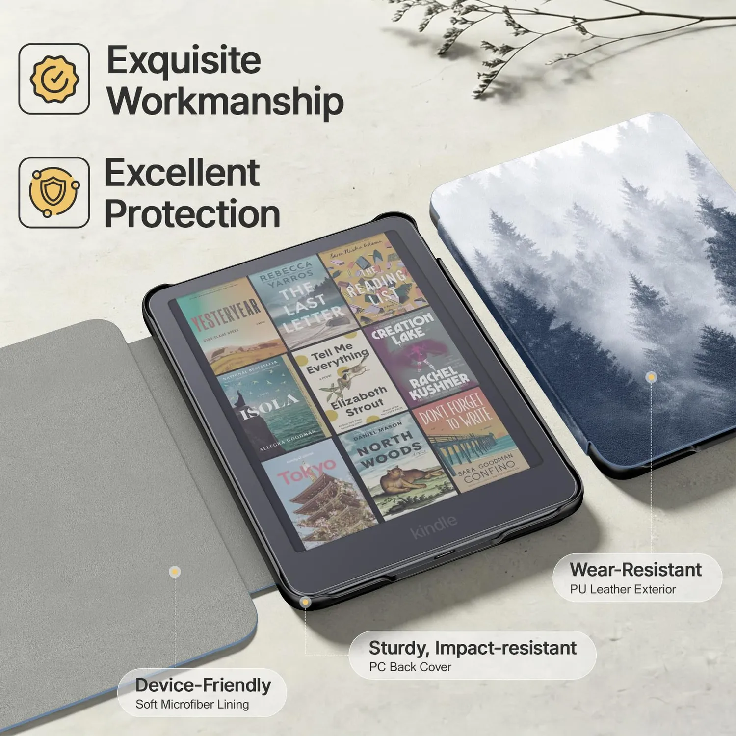 MoKo Custodia Kindle Paperwhite 13a Gen 7" Foresta Grigia pelle