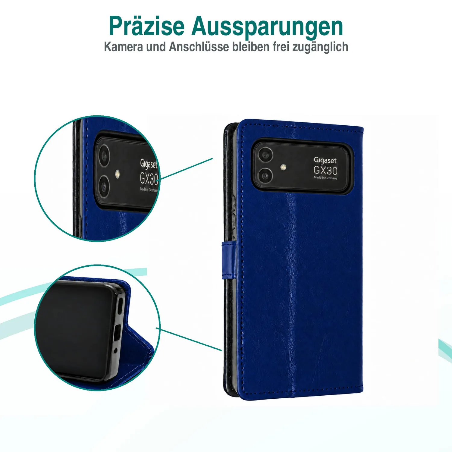caseroxx Bookstyle custodia Gigaset GX30 azzurro carte