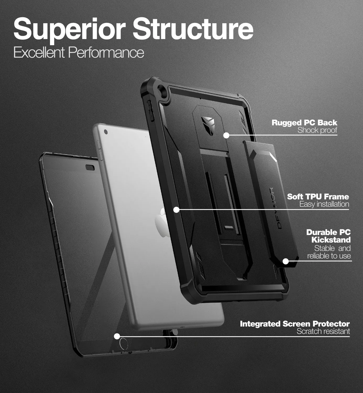 Dexnor cover iPad 9.7 2017 nera con pellicola e stand