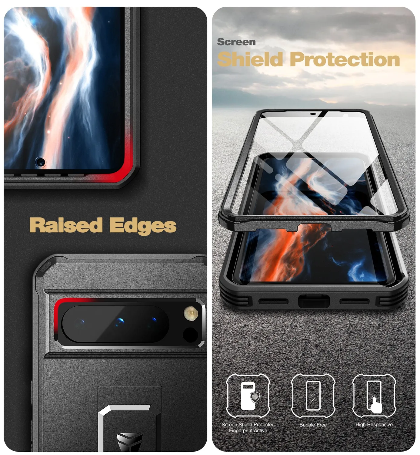 Dexnor per Pixel 8 Pro Custodia Nera rugged 2 pellicole
