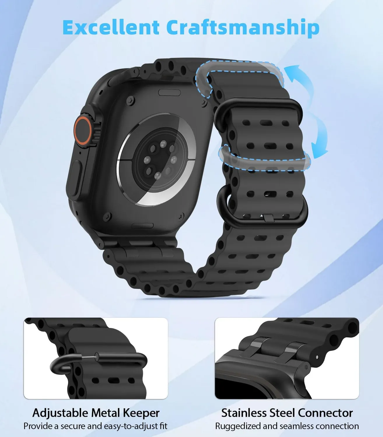 MoKo Ocean Apple Watch 49mm cinturino nero impermeabile