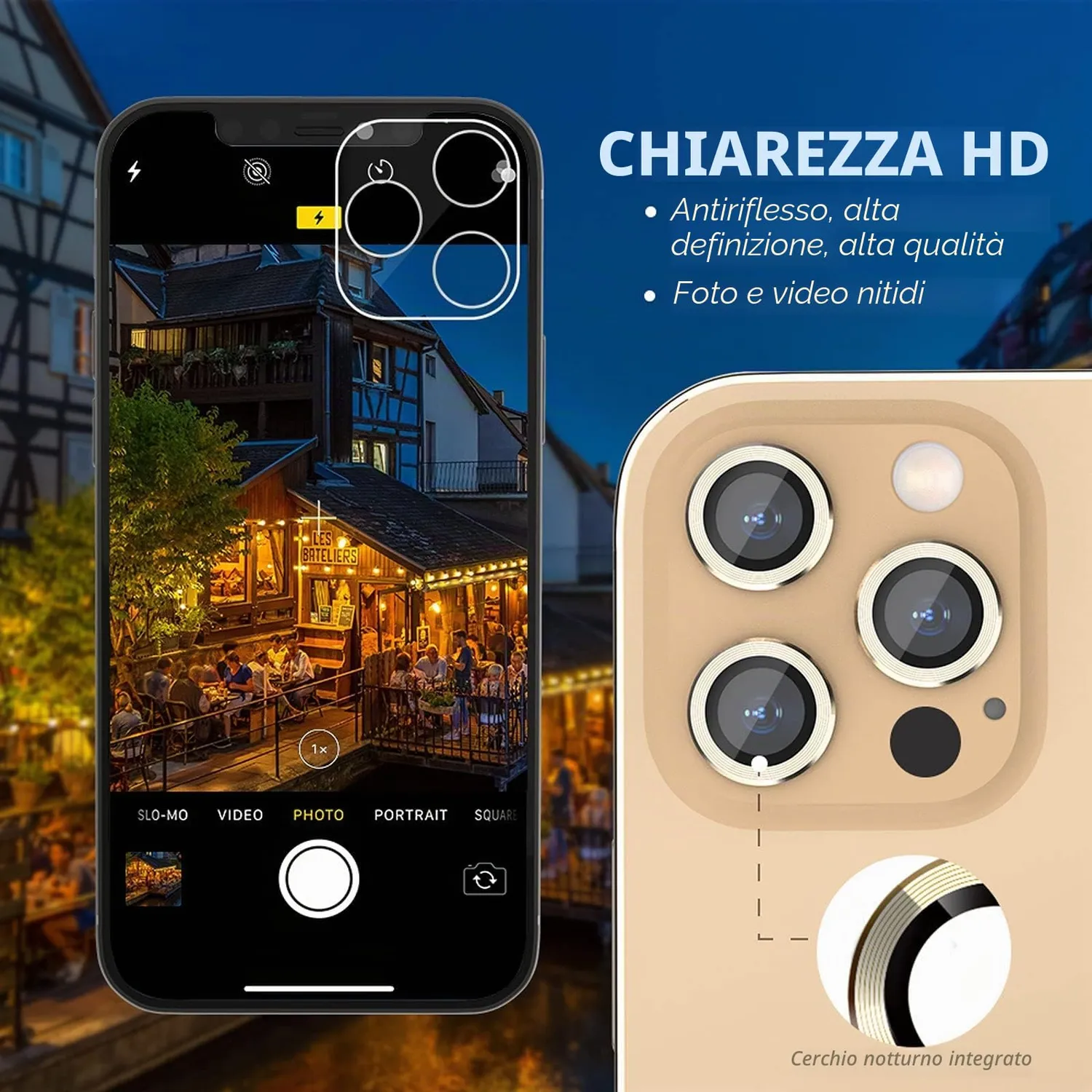 CloudValley vetro fotocamera iPhone 13 Pro Max protezione oro