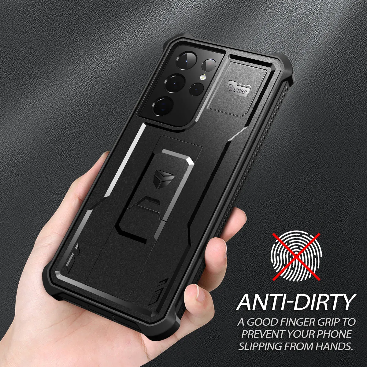 Dexnor Galaxy S21 Ultra Cover nera antishock con cavalletto