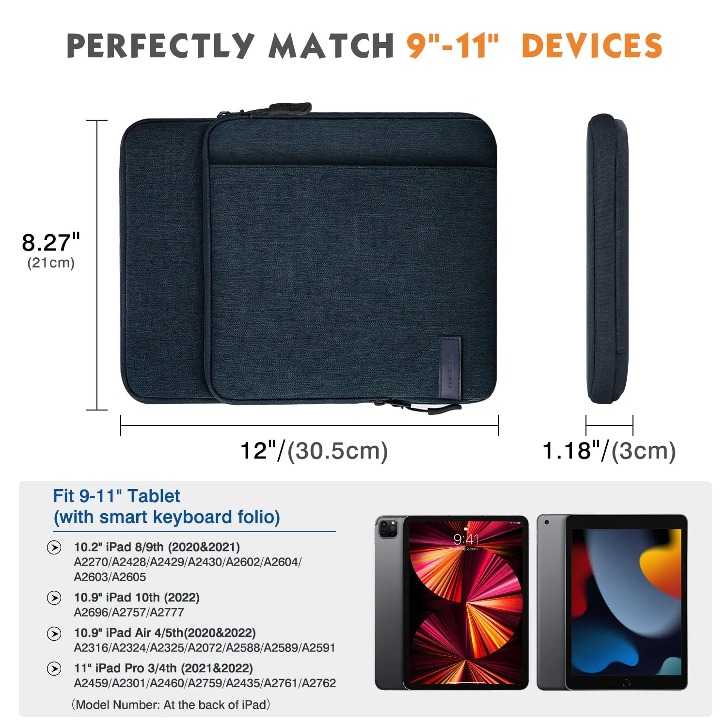 MoKo Borsa Tablet 9-11 Custodia Indaco Tasca Cerniera