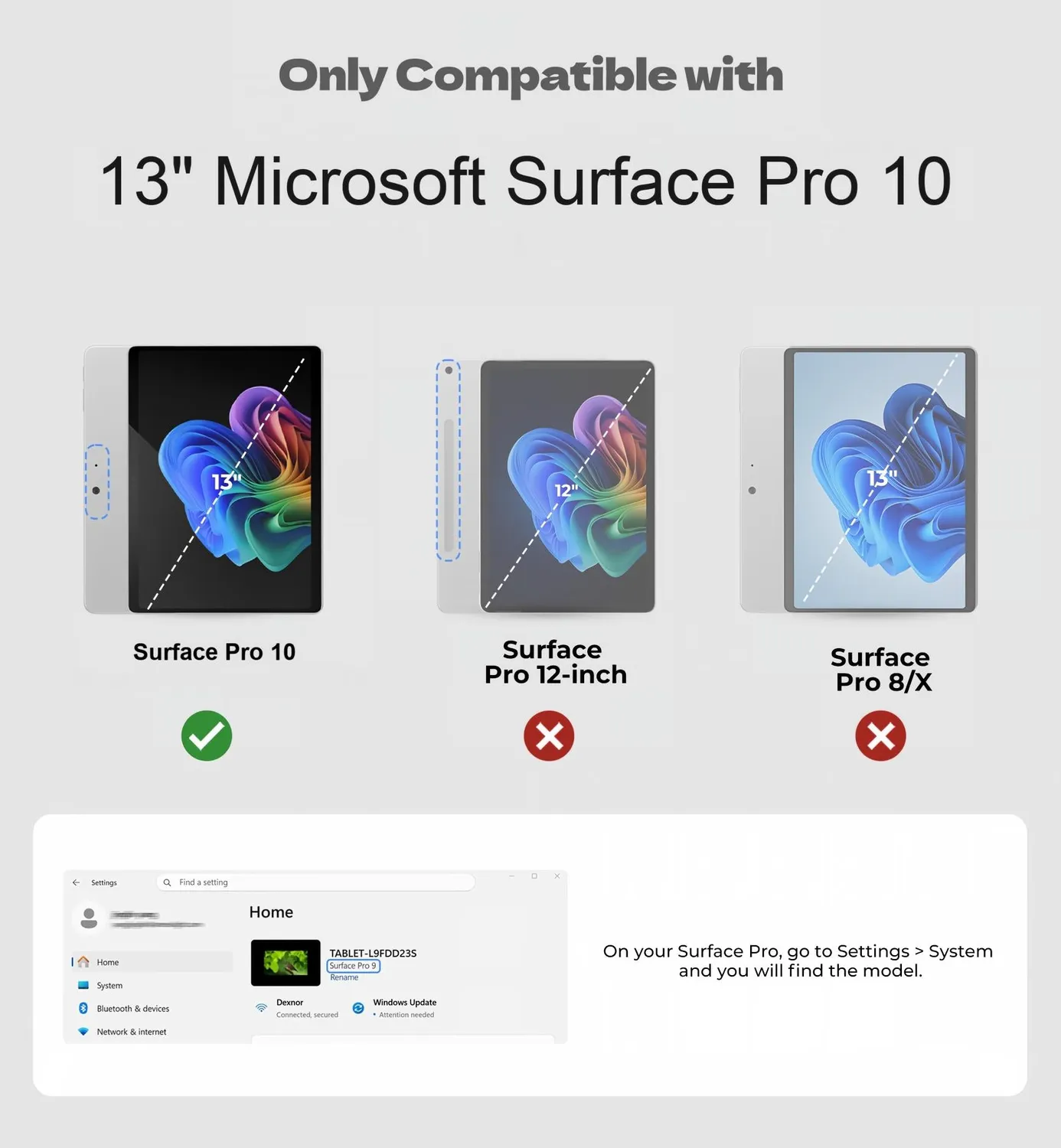 Dexnor Surface Pro 10 13 cover nera rugged con stand