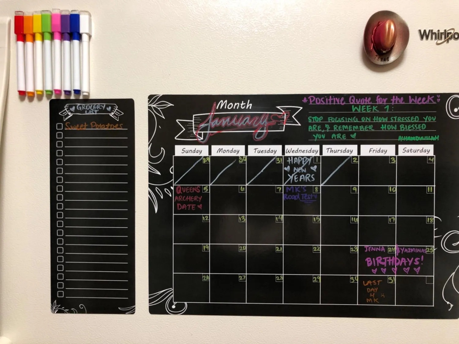MoKo Calendario Magnetico Frigo Nero Mensile Riutilizzabile
