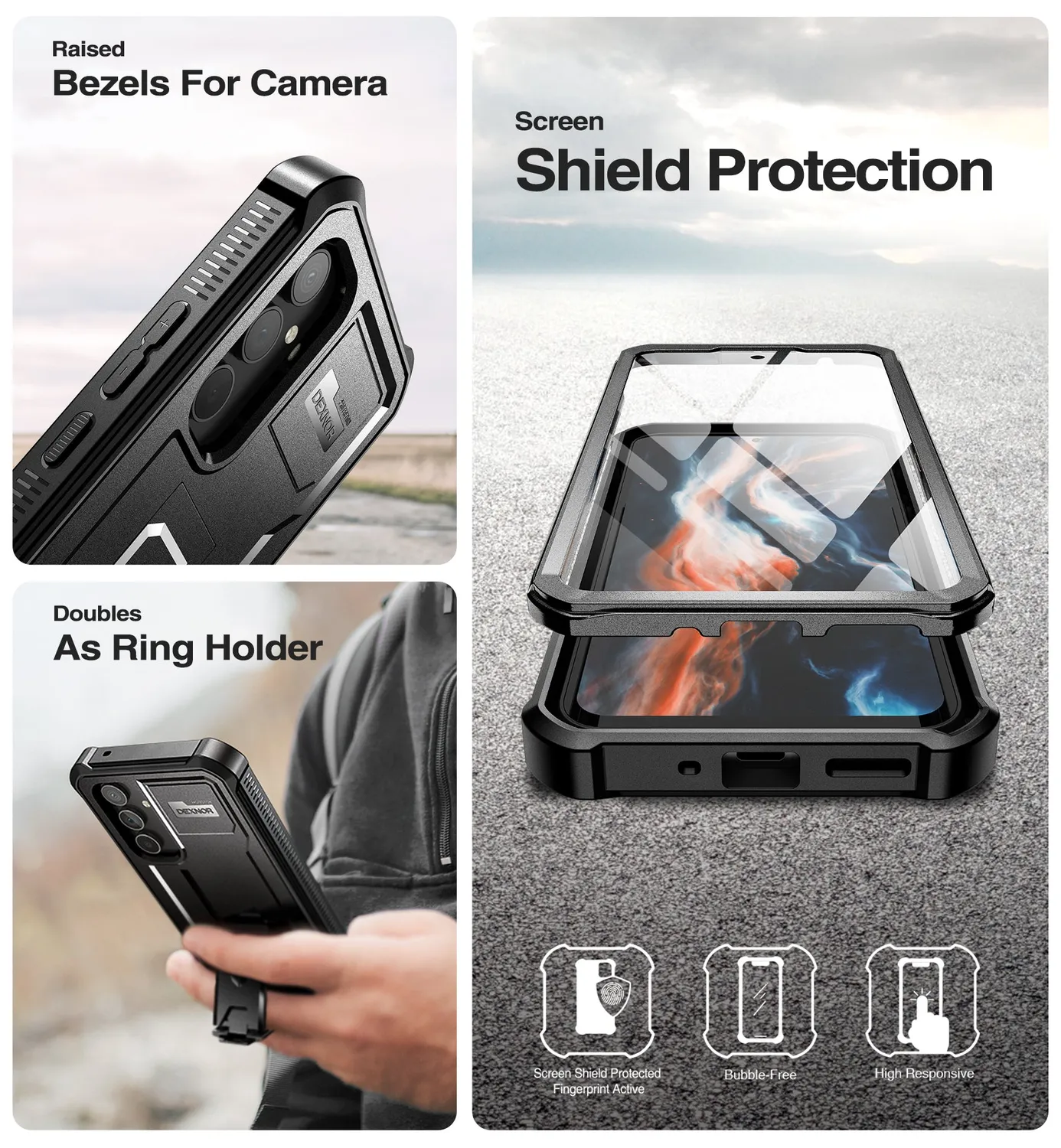 Dexnor Galaxy A54 5G cover nera rugged con stand