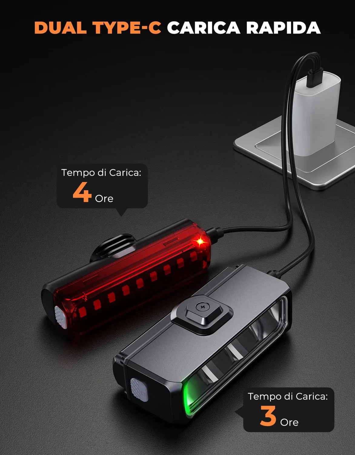 EOIWUY Luci bici LED 1500 lumen anteriori posteriori
