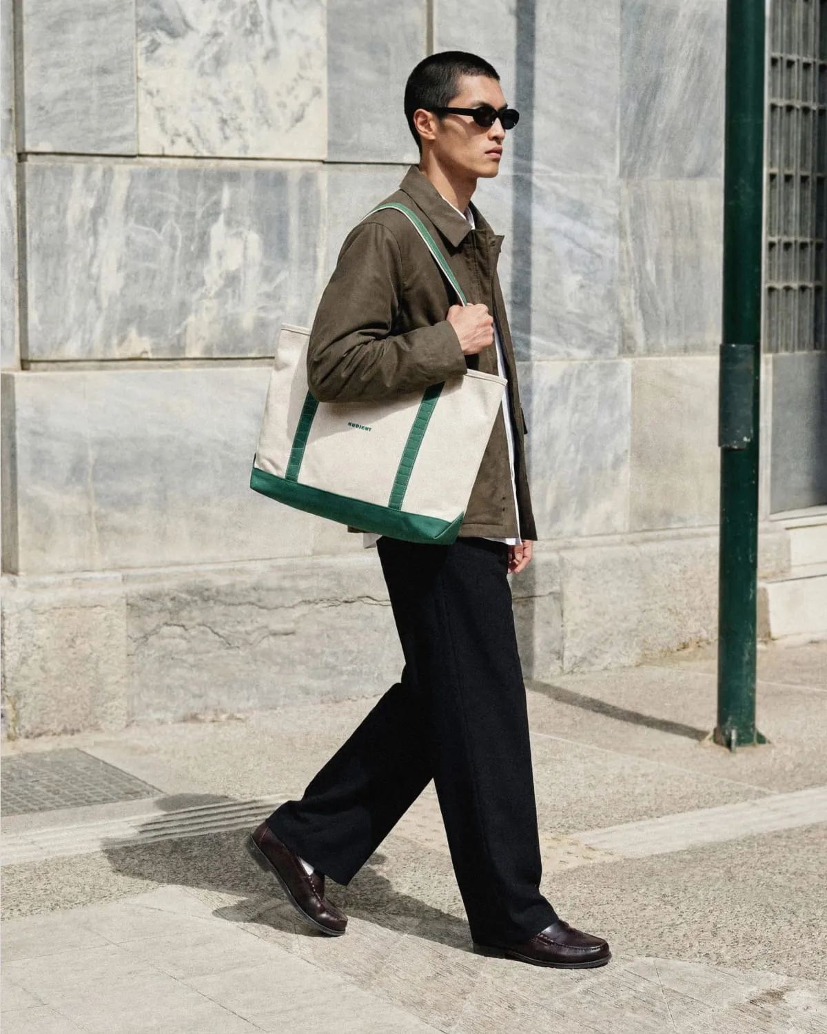 Nudient Canvas Tote shopper Cream Green tela