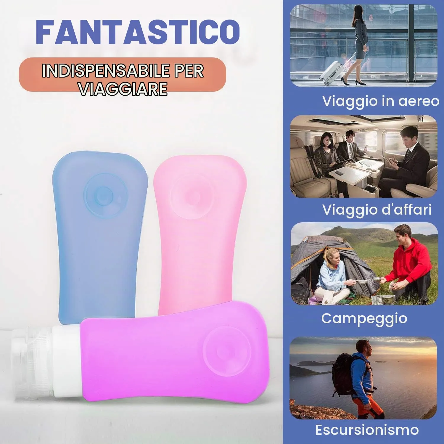 MoKo Bottiglie Viaggio Silicone 4x89ml Multicolore Spremibili