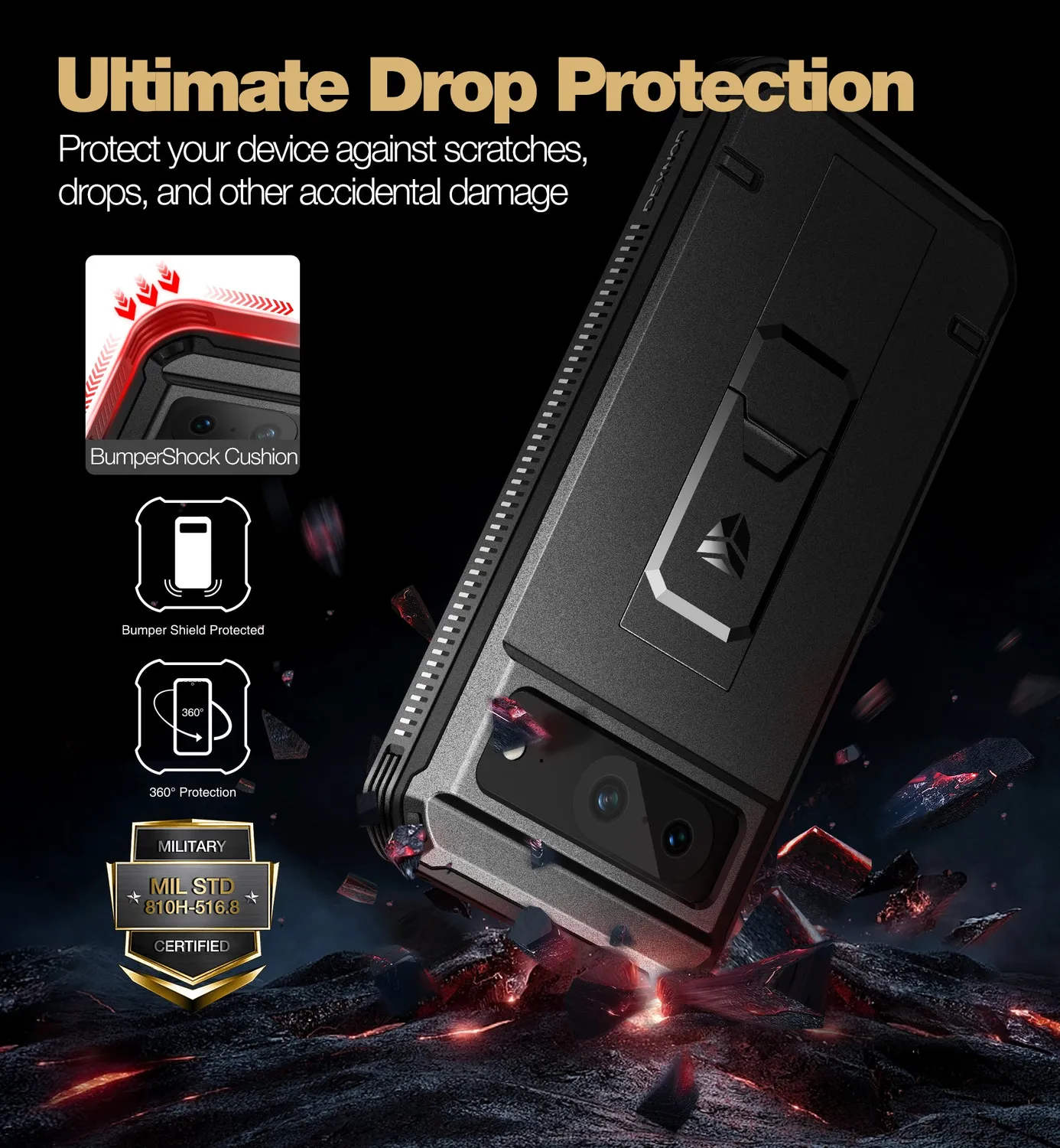 Dexnor Pixel 8 custodia nera antiurto con 2 pellicole