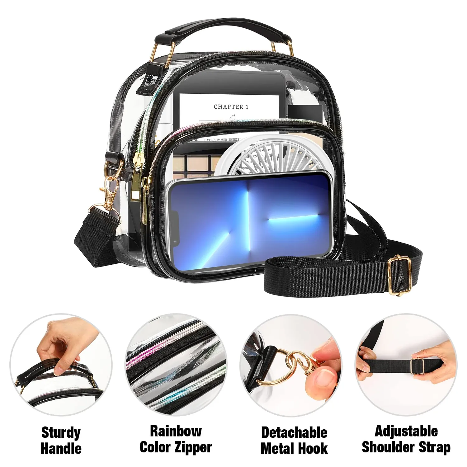 MoKo Borsa Tracolla Trasparente PVC 2 Tasche