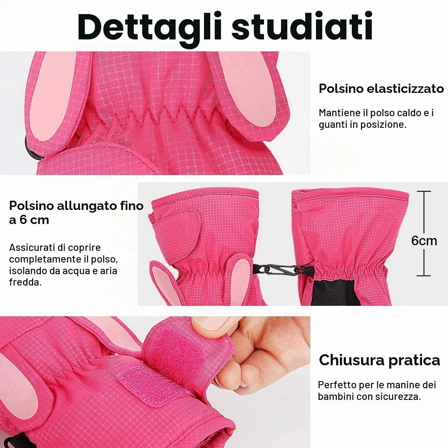 MoKo Guanti Sci Bambini Magenta S 1-3 Anni Impermeabili
