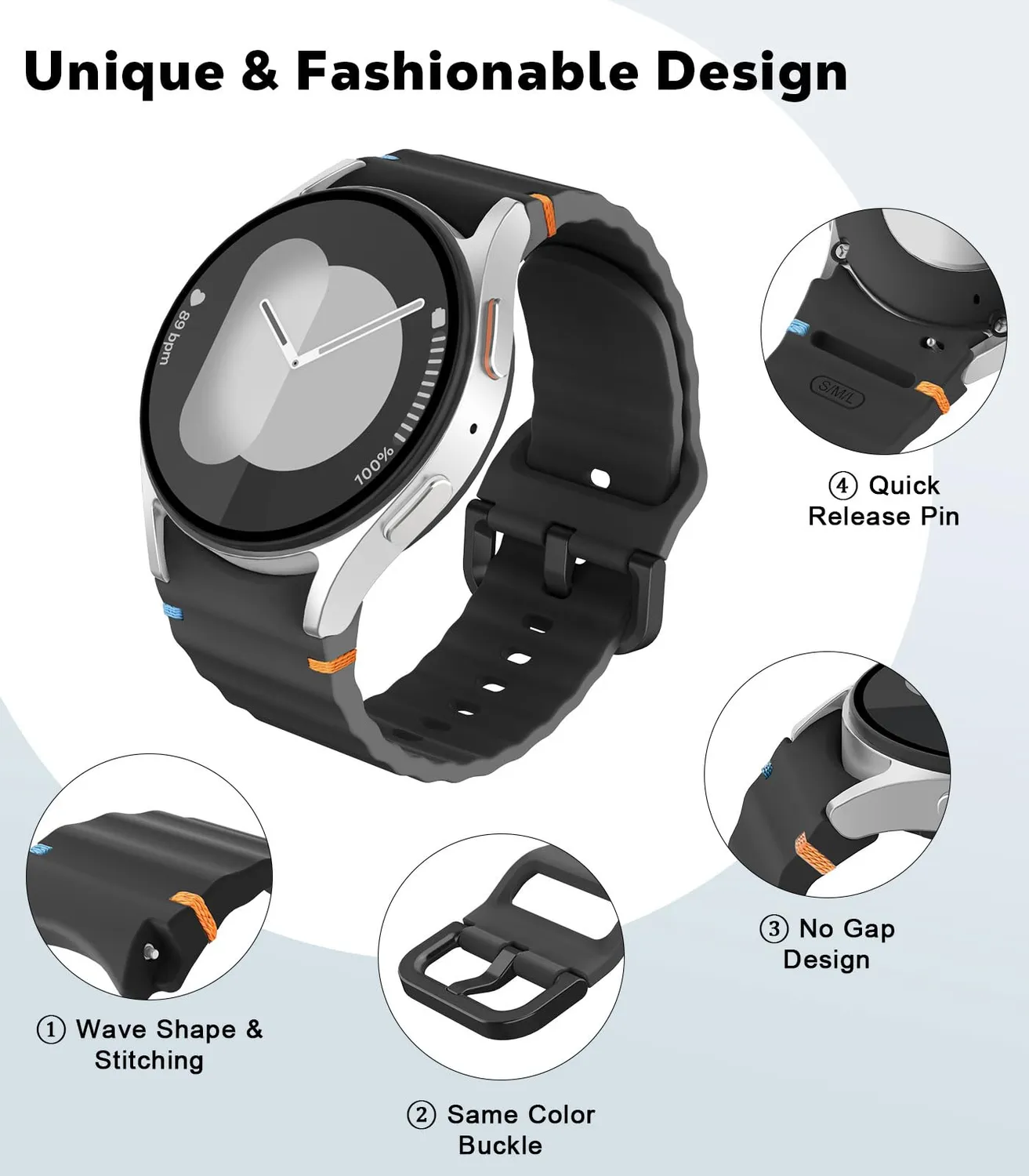 MoKo Sportivo Galaxy Watch 7/6/5/4 cinturino nero silicone