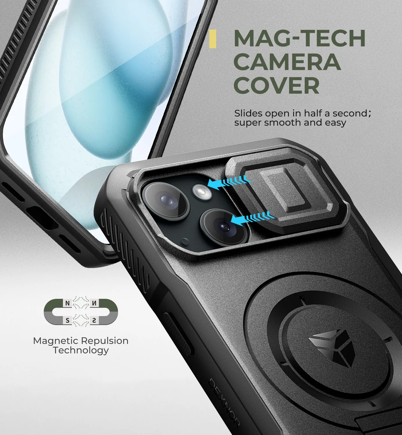 Dexnor iPhone 15 cover nera MagSafe con vetro