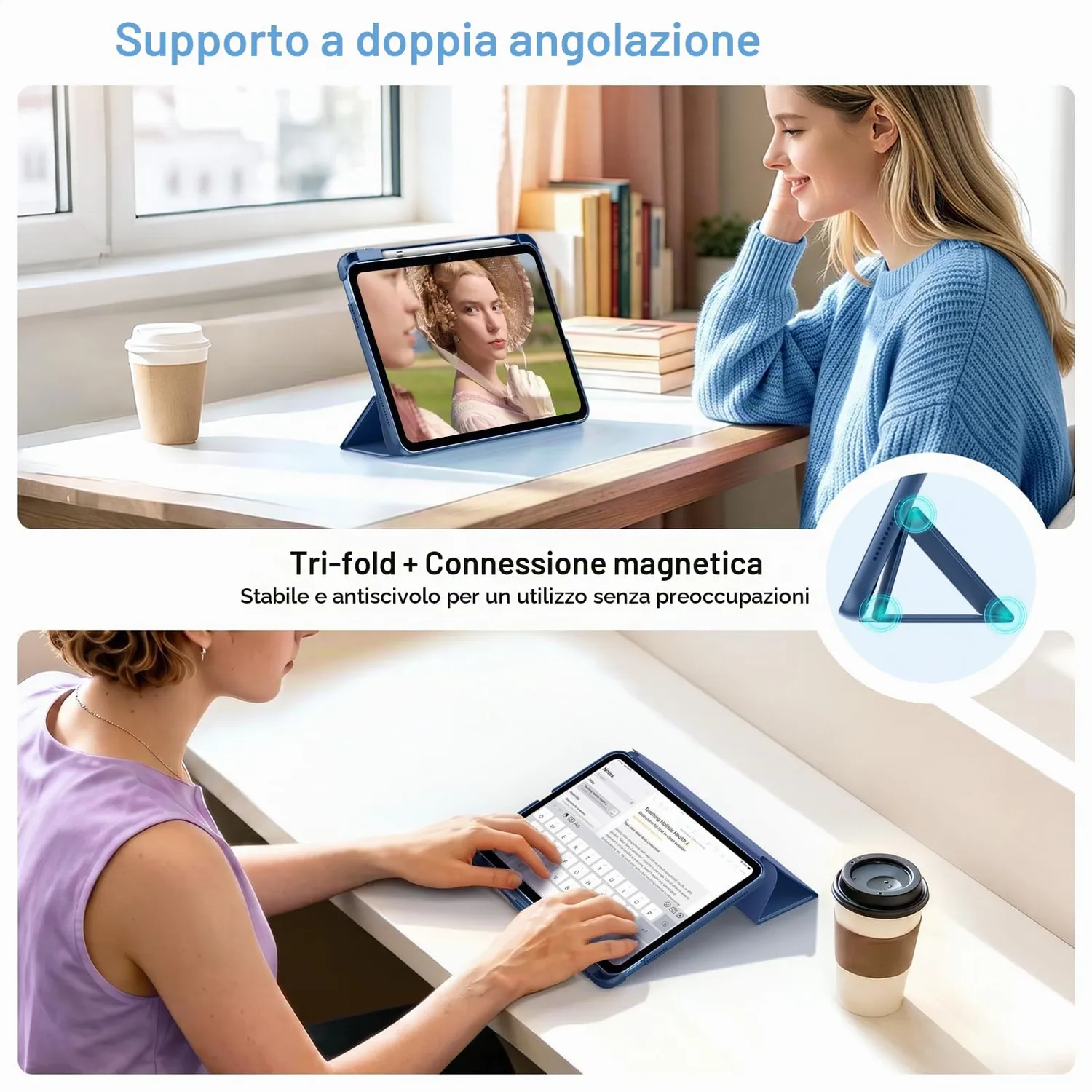 MoKo Custodia iPad 11" A16/10a Gen Blu Marino Sottile