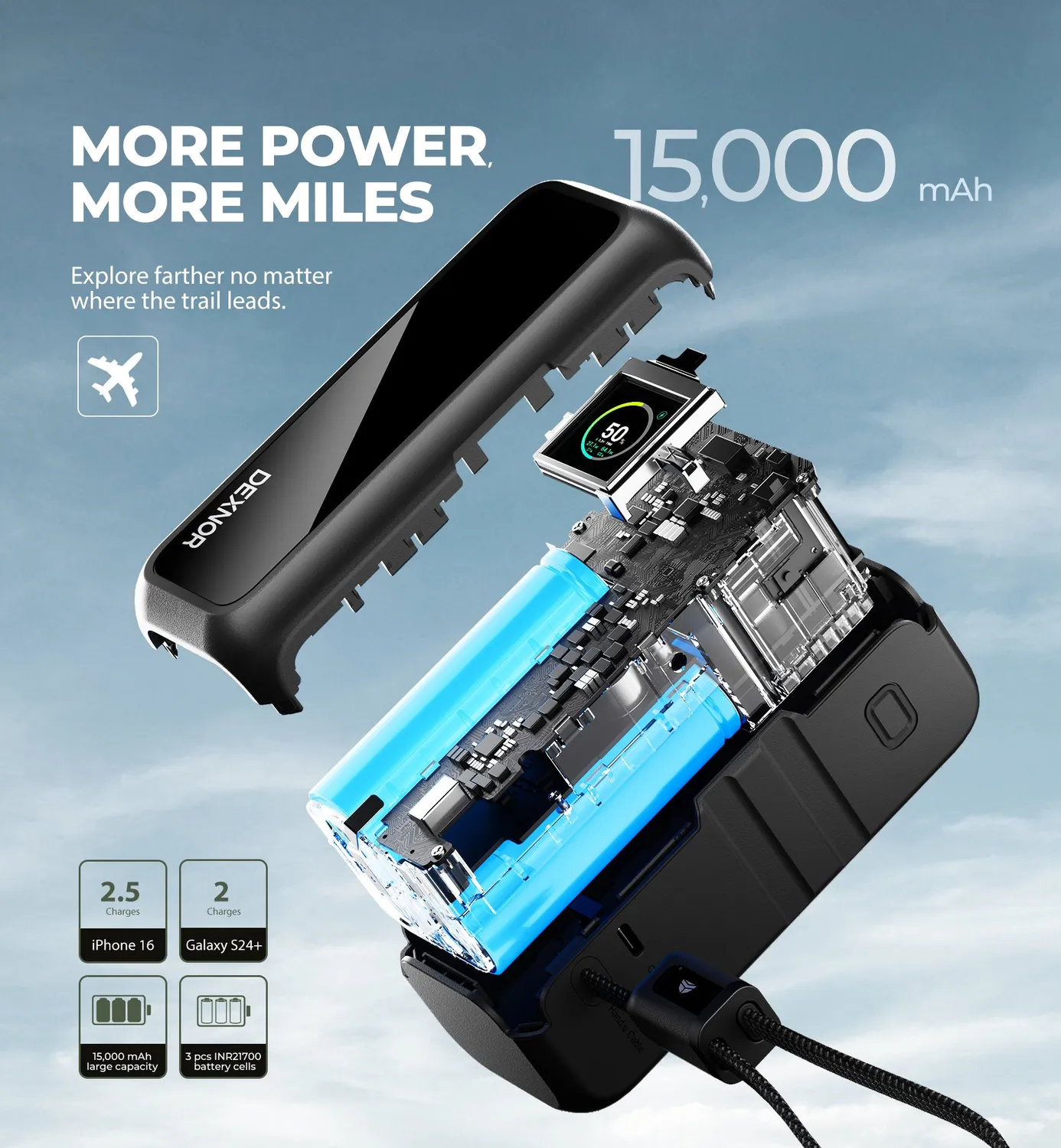 Dexnor power bank 15000mAh 65W nero spina