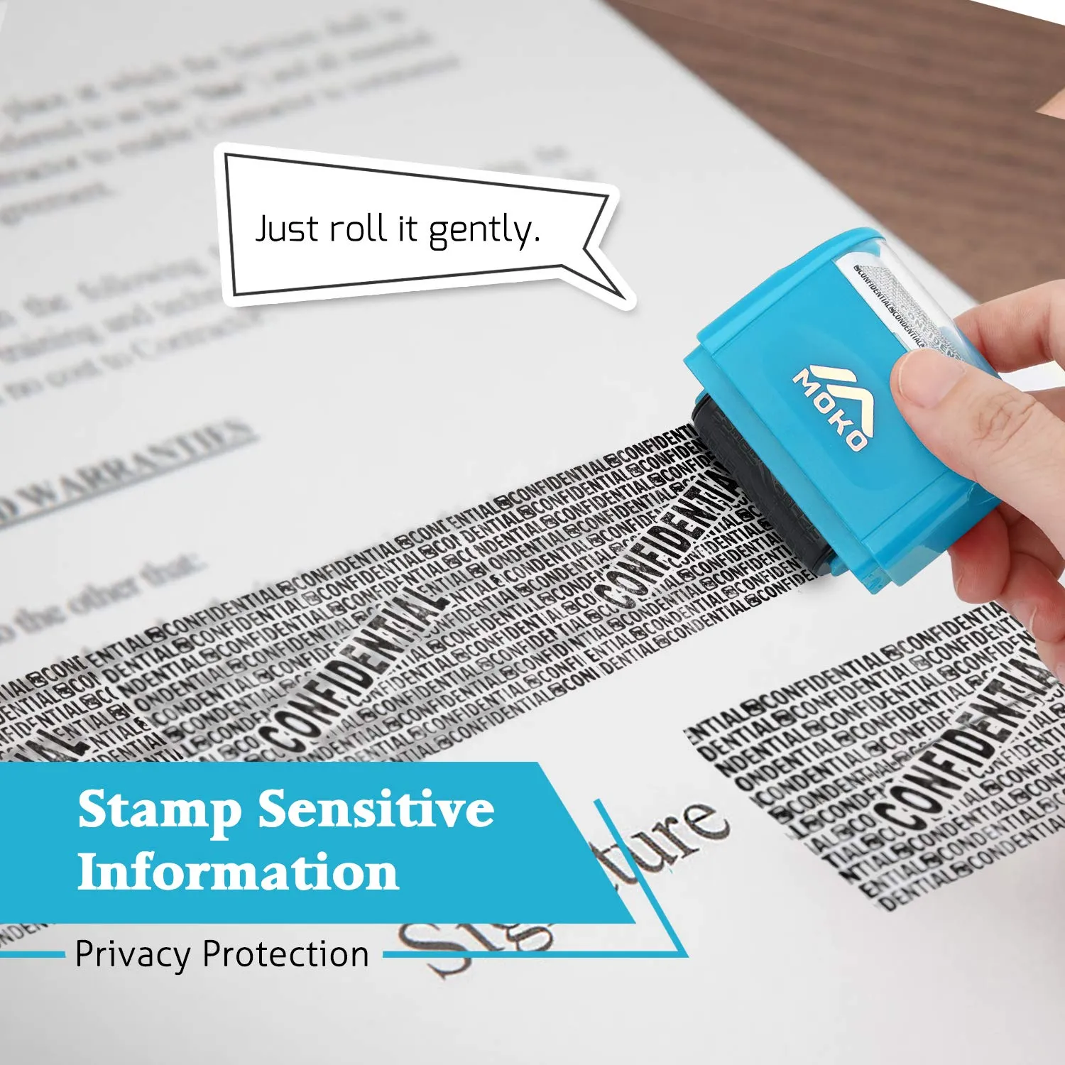 MoKo Timbro Rullo timbro privacy blu coprente