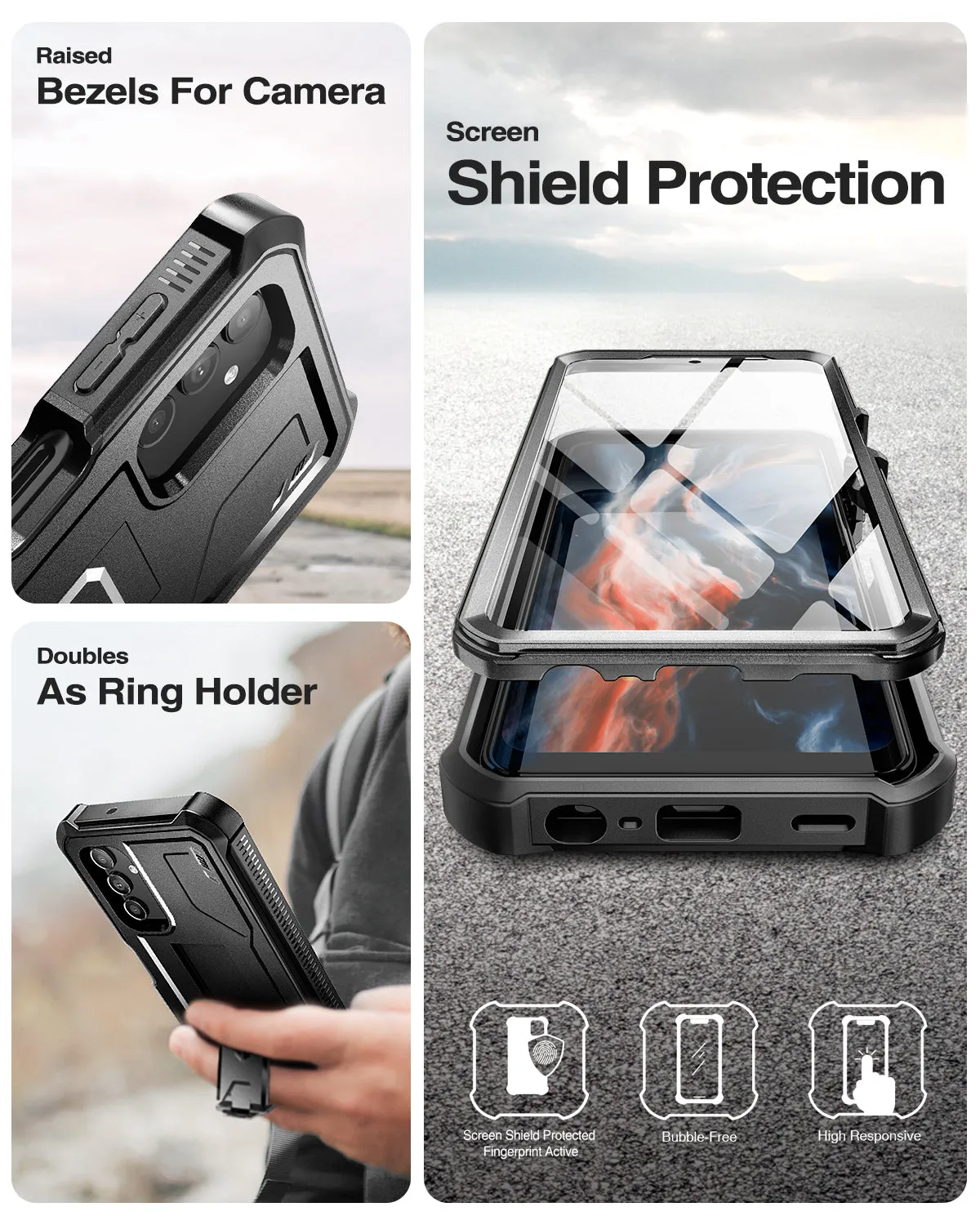 Dexnor per Galaxy A13 5G cover rugged nera con vetro kickstand