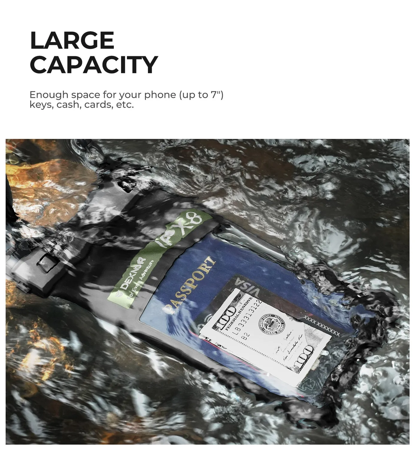 Dexnor Pouch Impermeabile IP68 Nero Smartphone 7" Laccetto