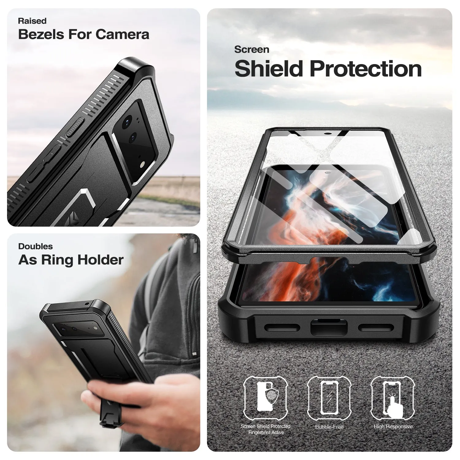 Dexnor Pixel 6 custodia nera rugged con stand e pellicola