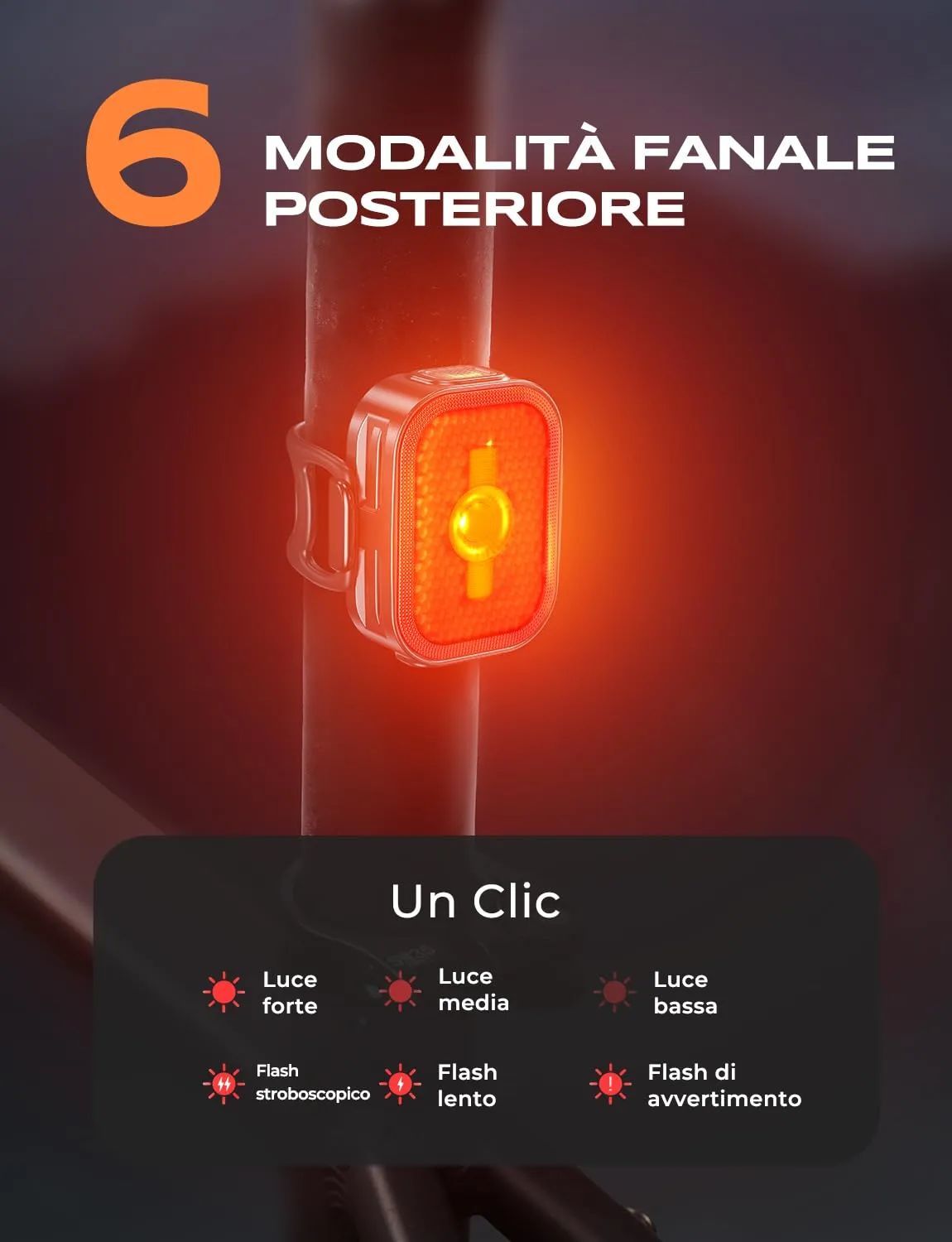 EOIWUY luci bici LED anteriore+posteriore USB-C 1 set IP65