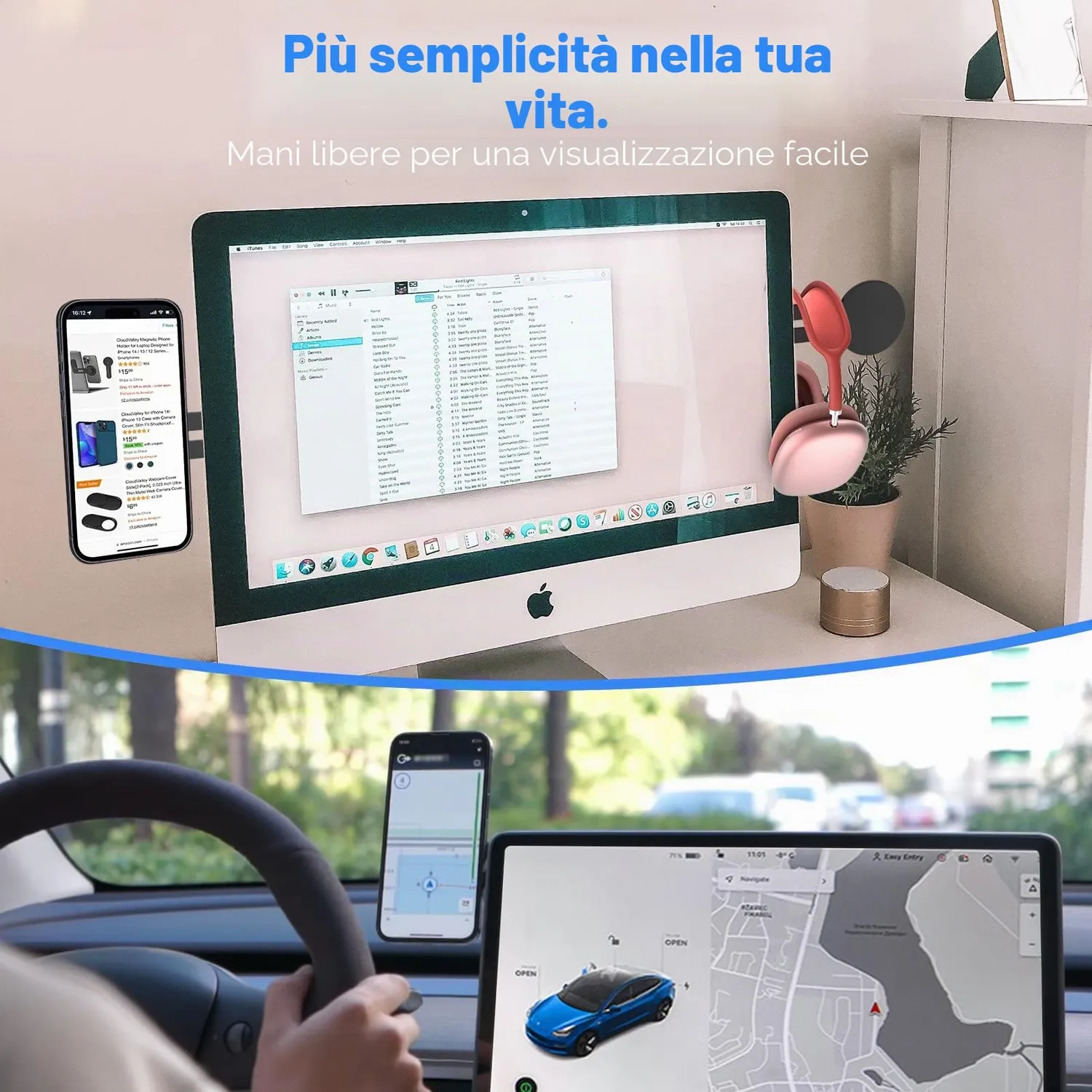 CloudValley supporto magnetico telefono laptop nero sottile