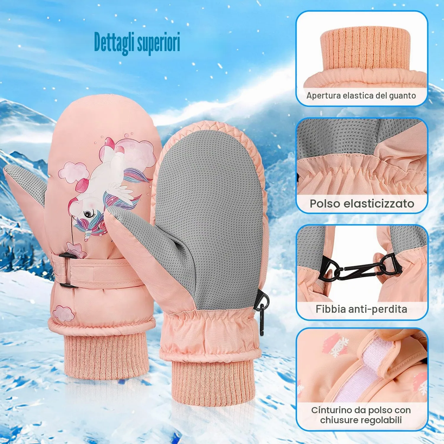 MoKo Guanti Invernali Bambini muffola pony rosa termici