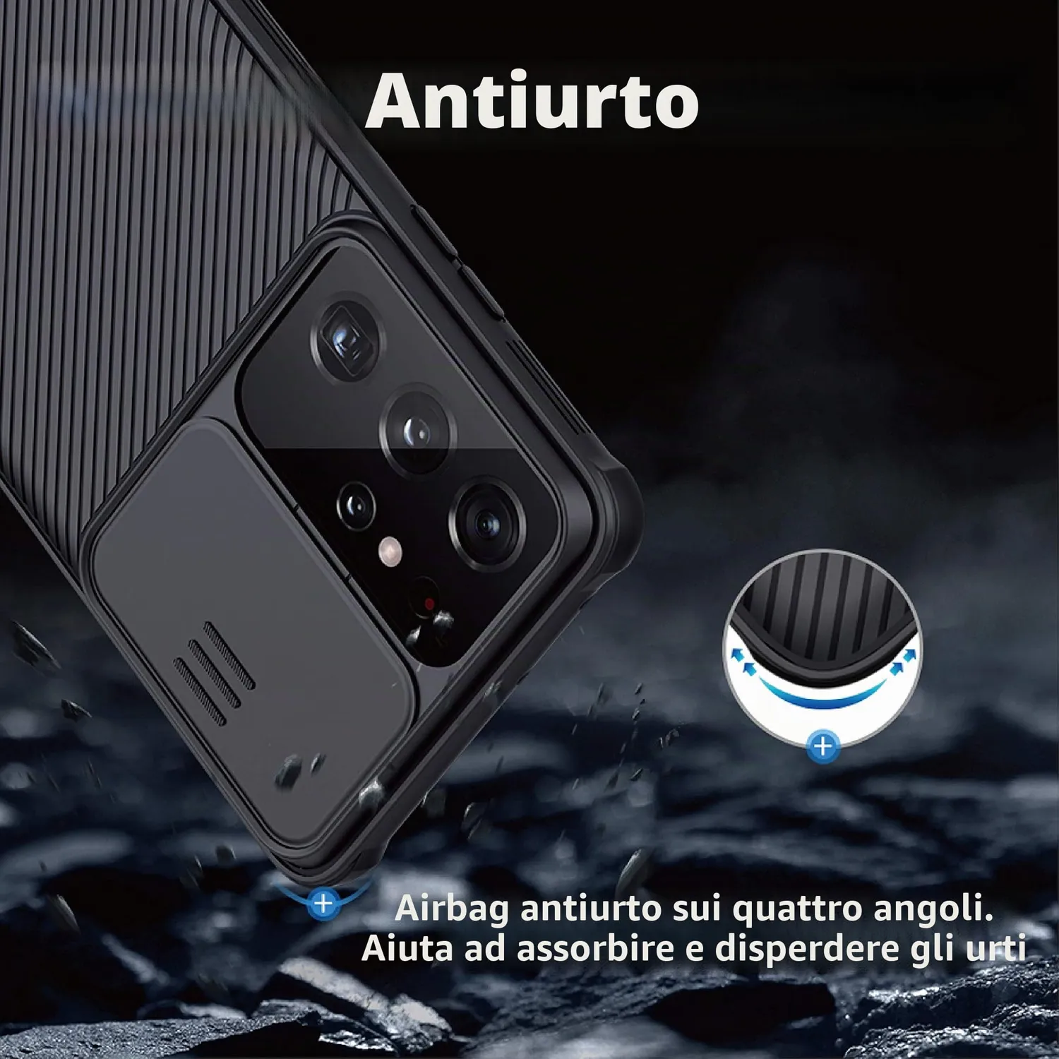 CloudValley cover Samsung Galaxy S21 Ultra 5G con copri fotocamera nero