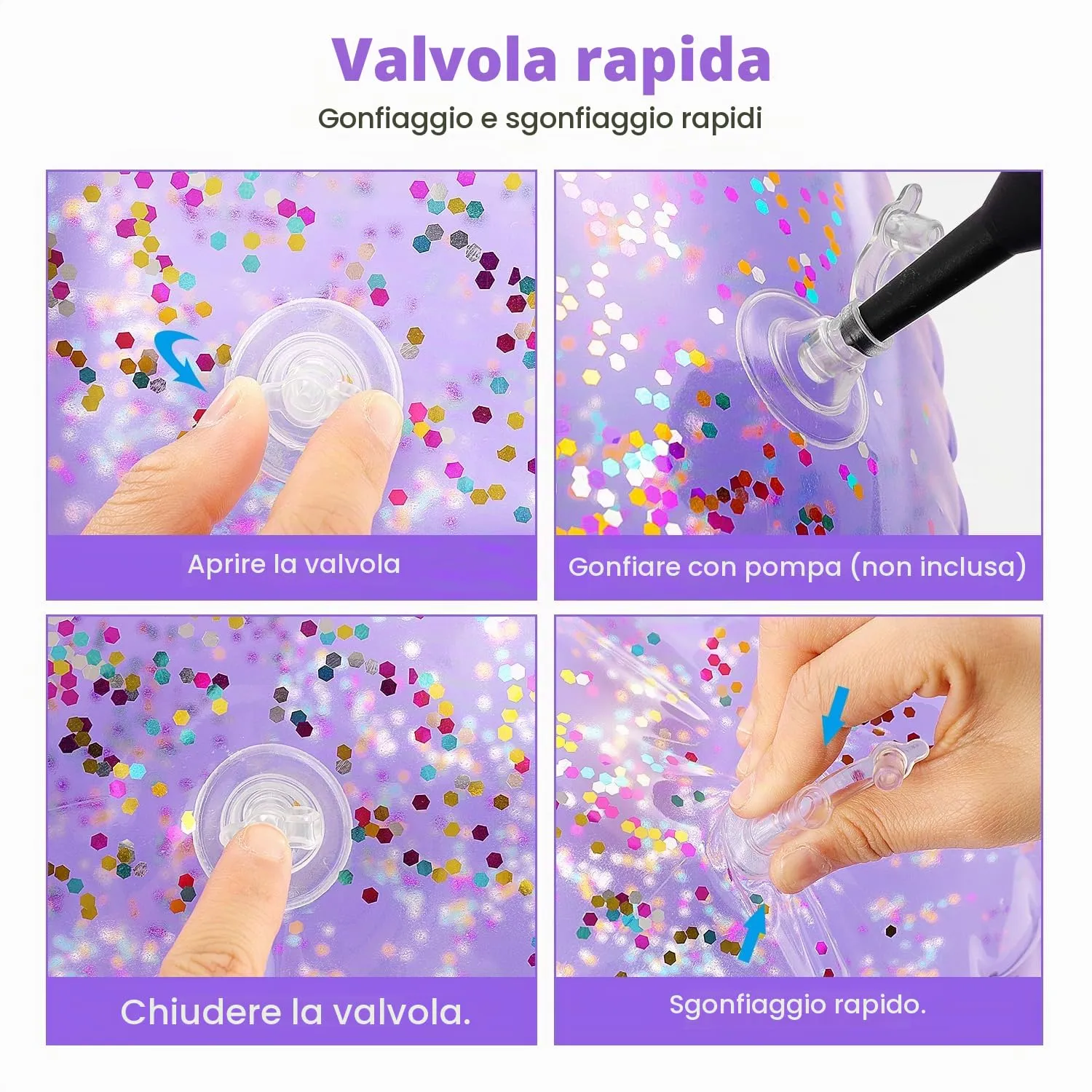 MoKo Ciambella da Nuoto Paillettes Anello Piscina 90cm PVC