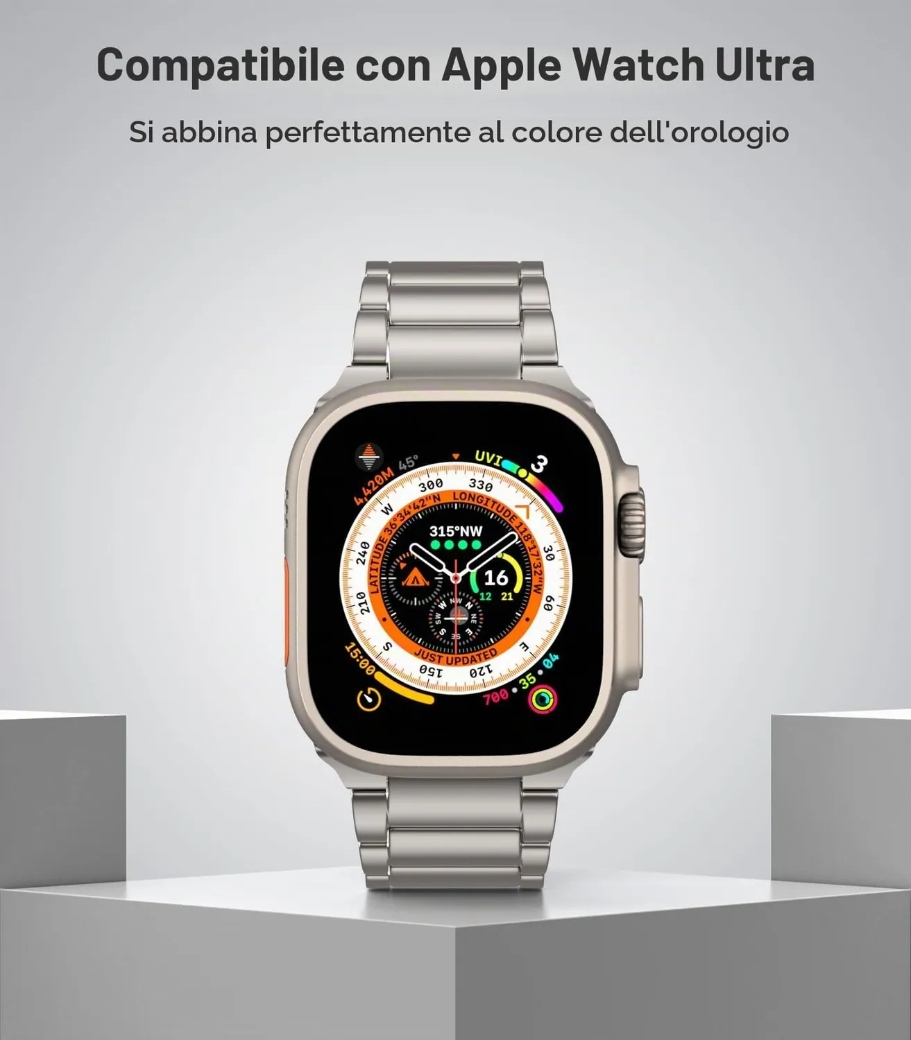 MoKo Cinturino Titanio Apple Watch 42-49mm Doppio Pulsante