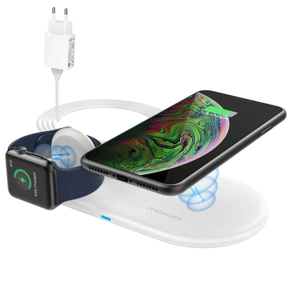 MoKo 2 in 1 stazione ricarica wireless Qi 10W Apple Watch