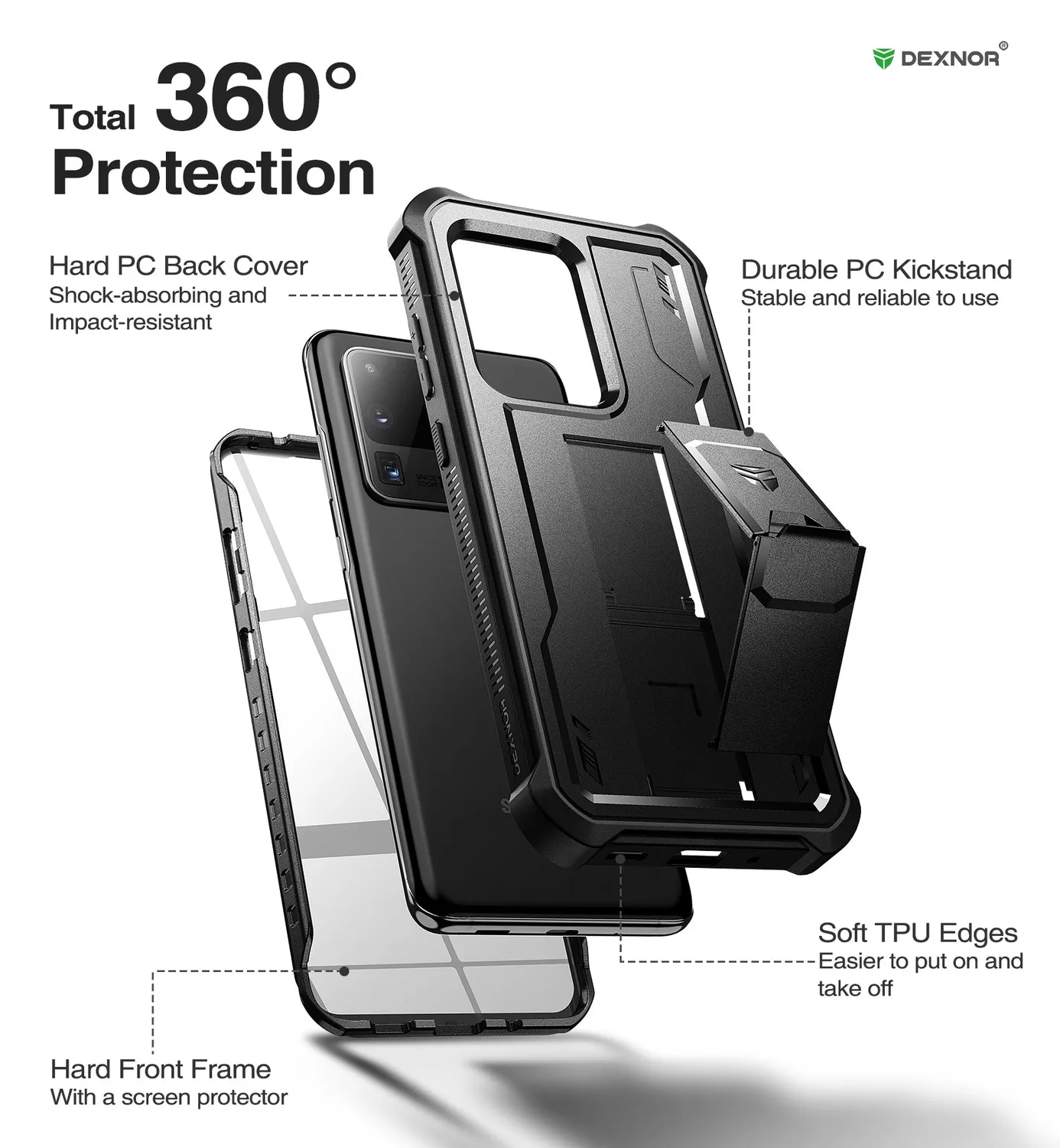 Dexnor per Galaxy S20 Ultra Custodia Nera bumper stand
