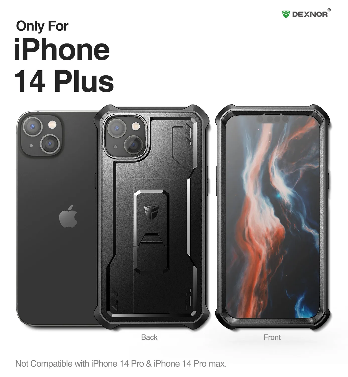 Dexnor iPhone 14 Plus cover nera antiurto con stand