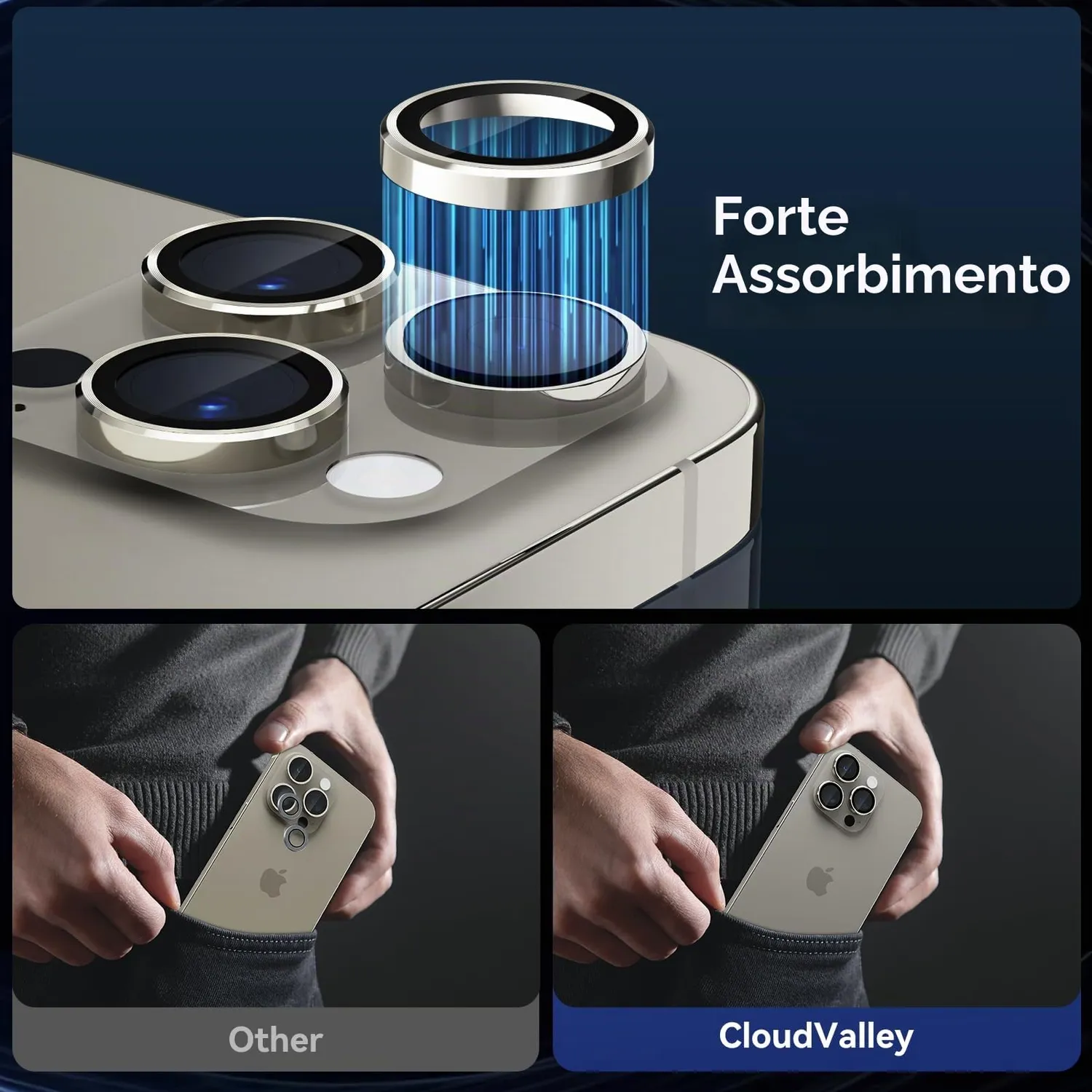 CloudValley Vetro Fotocamera iPhone 15 Pro Titanio 9H