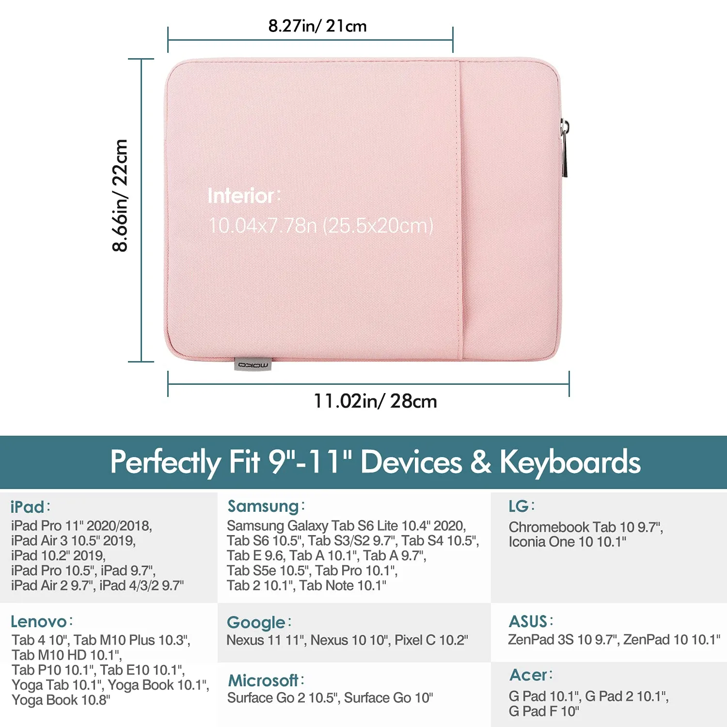 MoKo Custodia 9-11 custodia tablet rosa impermeabile