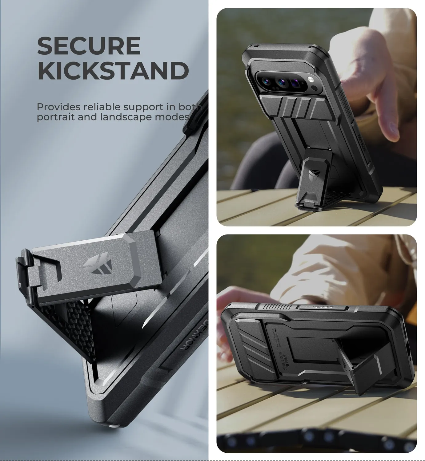 Dexnor cover Pixel 9 Pro nera con cavalletto antishock