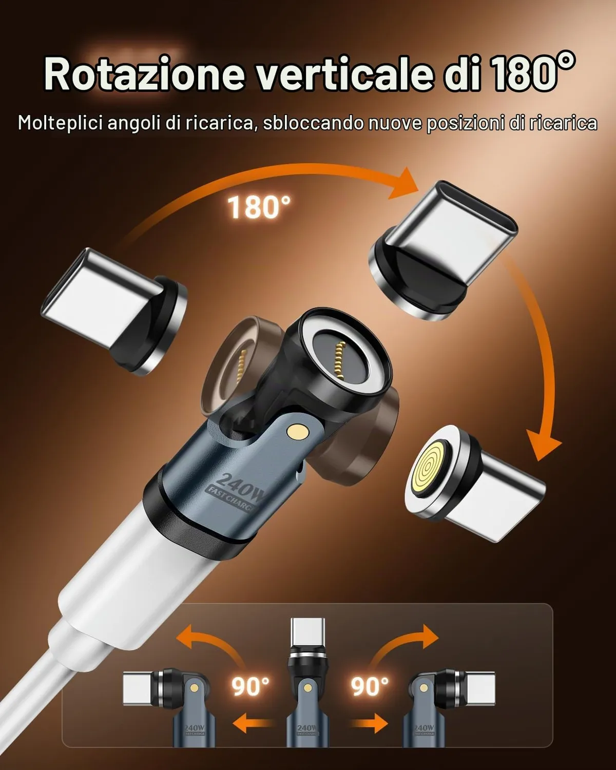 MoKo 240W adattatore magnetico USB-C grigio angolo 90°