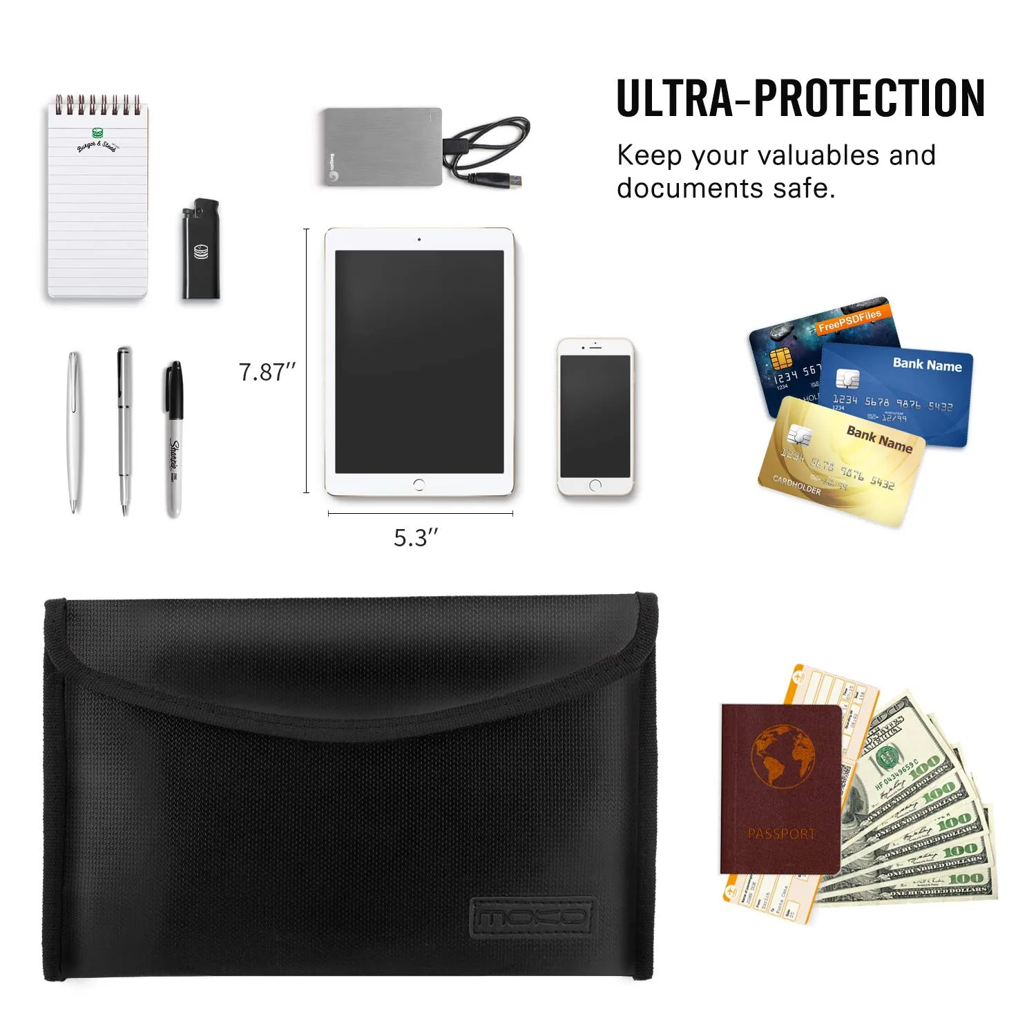 MoKo Sleeve Ignifuga 27x16,5 custodia documenti nera fuoco