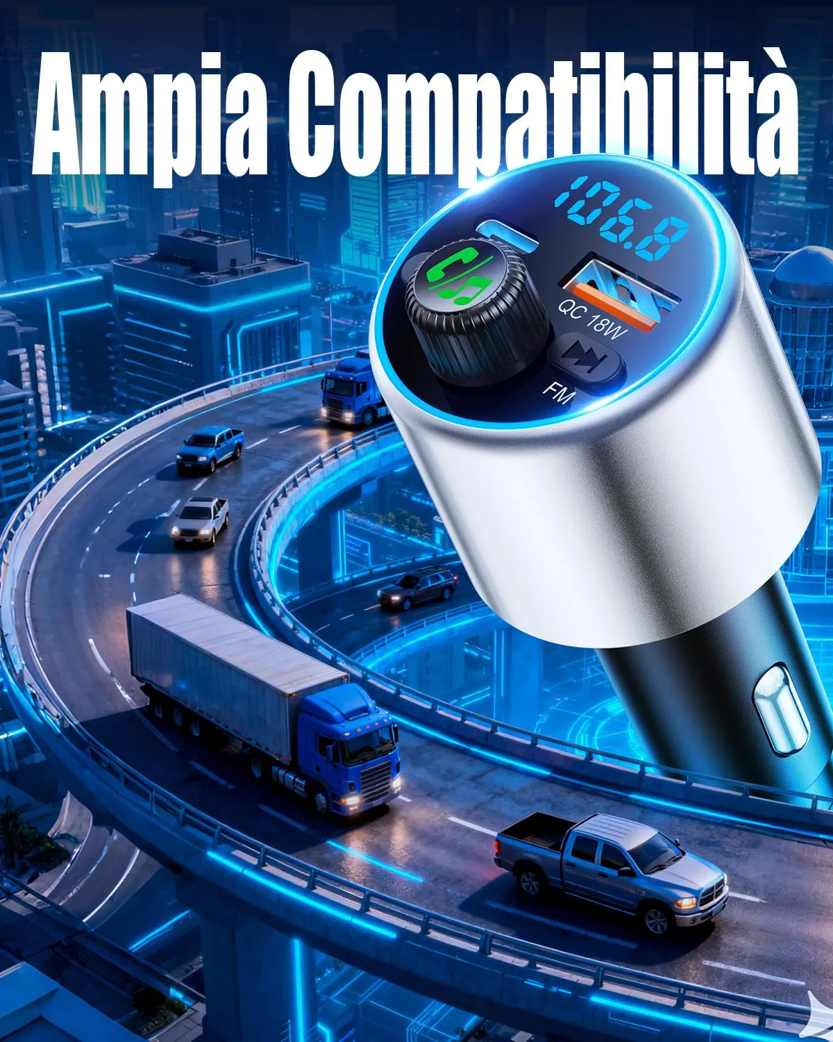 EOIWUY BC19 Trasmettitore FM Bluetooth Argento 54W