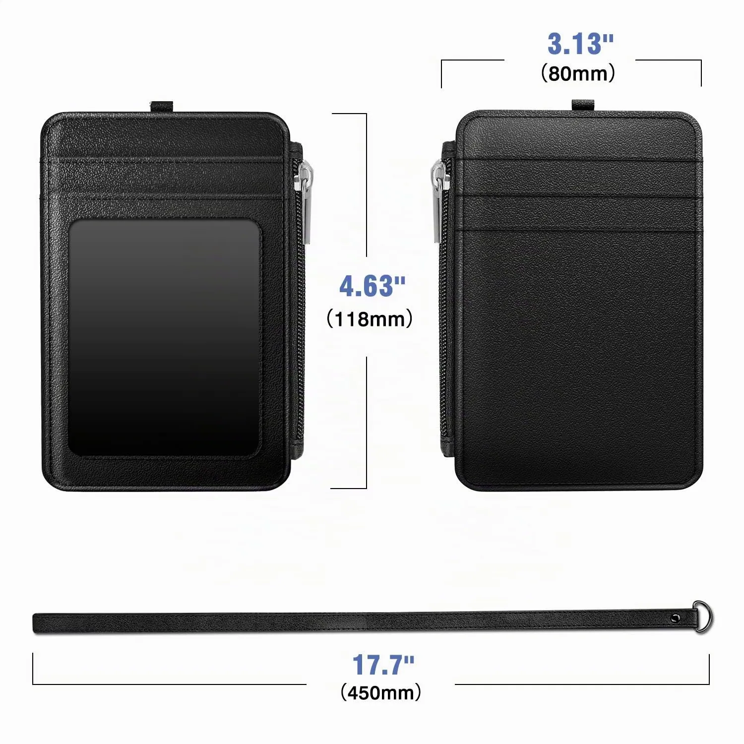 MoKo Porta badge pelle PU nero con zip retrattile