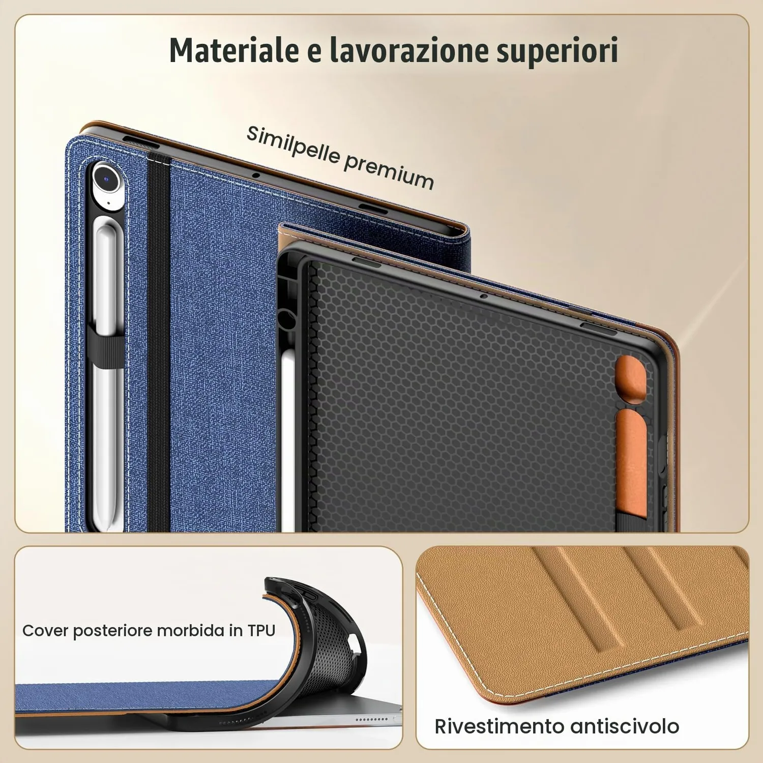 MoKo Cover Samsung Tab S10 Lite/S10 FE Denim Blu Marrone