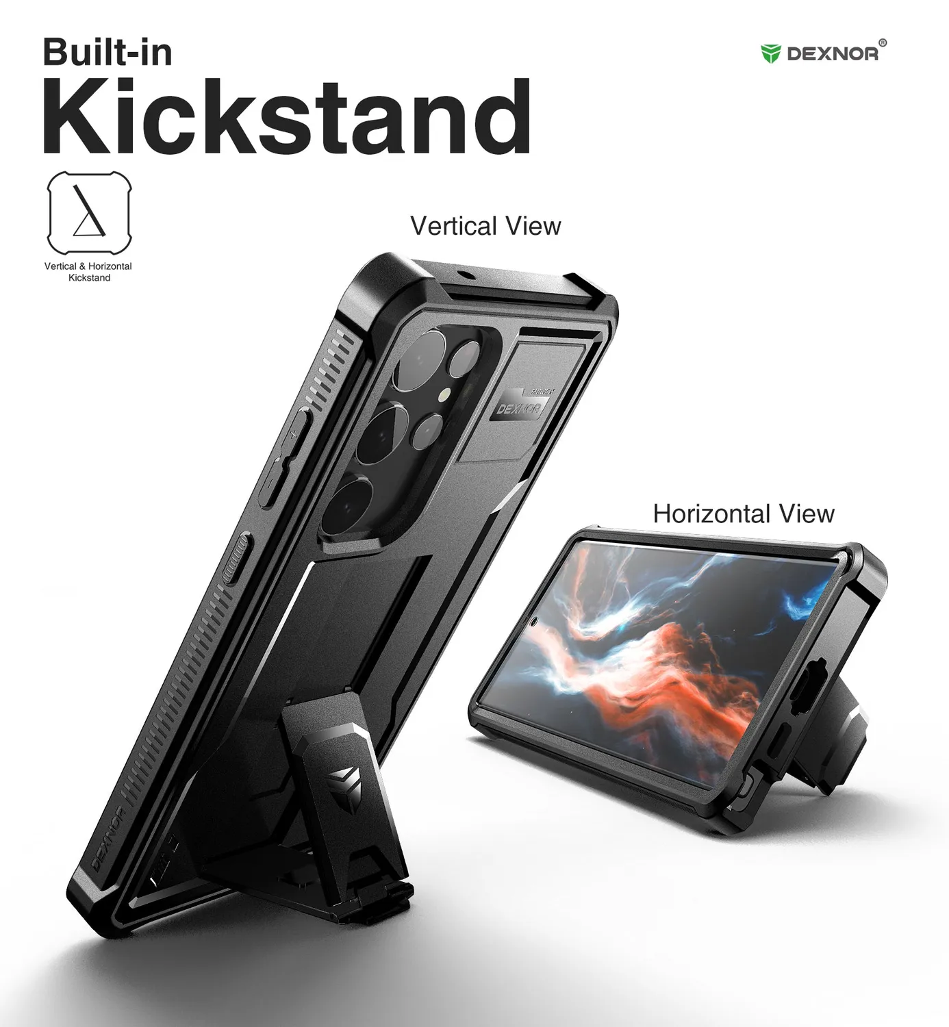 Dexnor Galaxy S23 Ultra cover nera antiurto con supporto