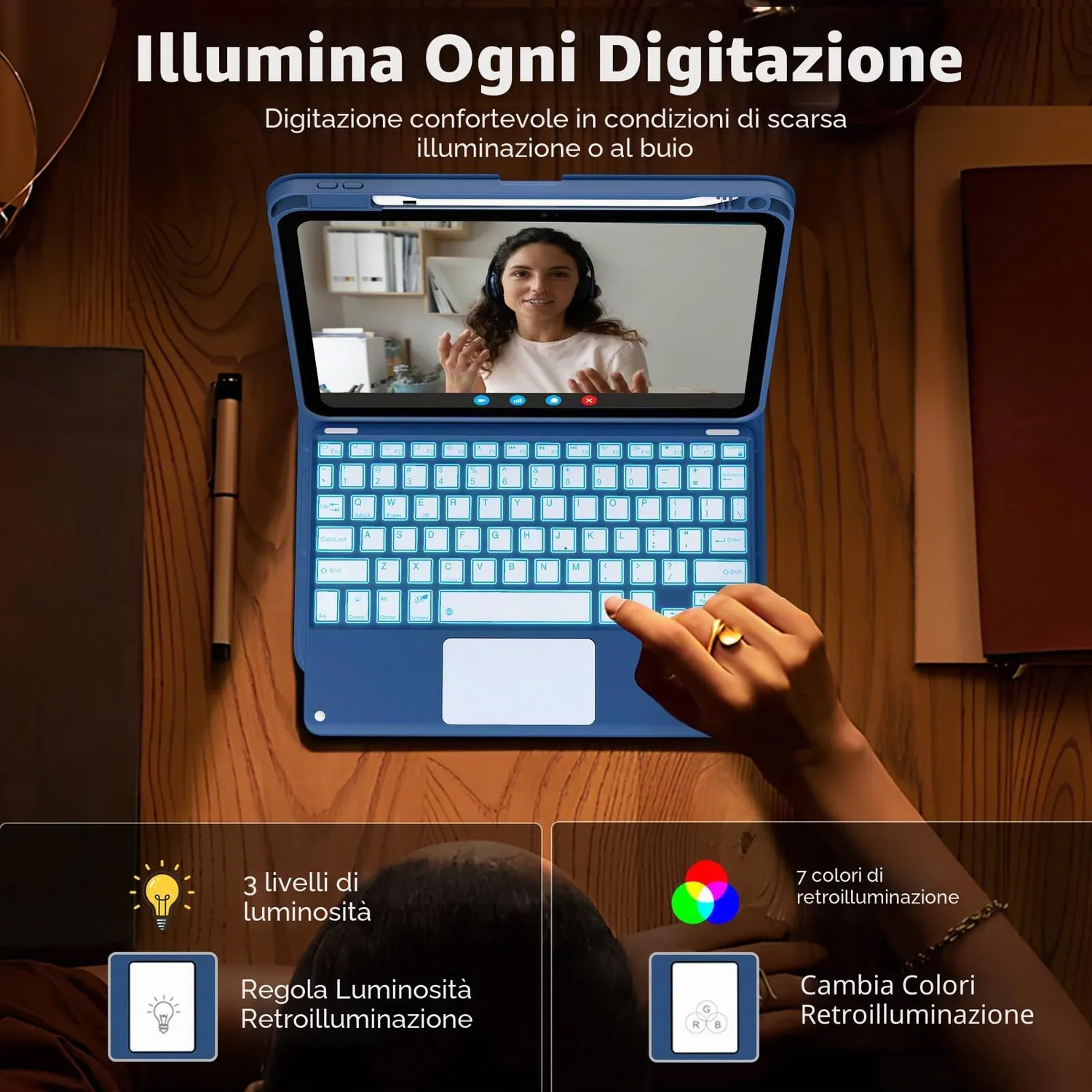 MoKo iPad 10ª 11ª Custodia Tastiera blu marino touchpad