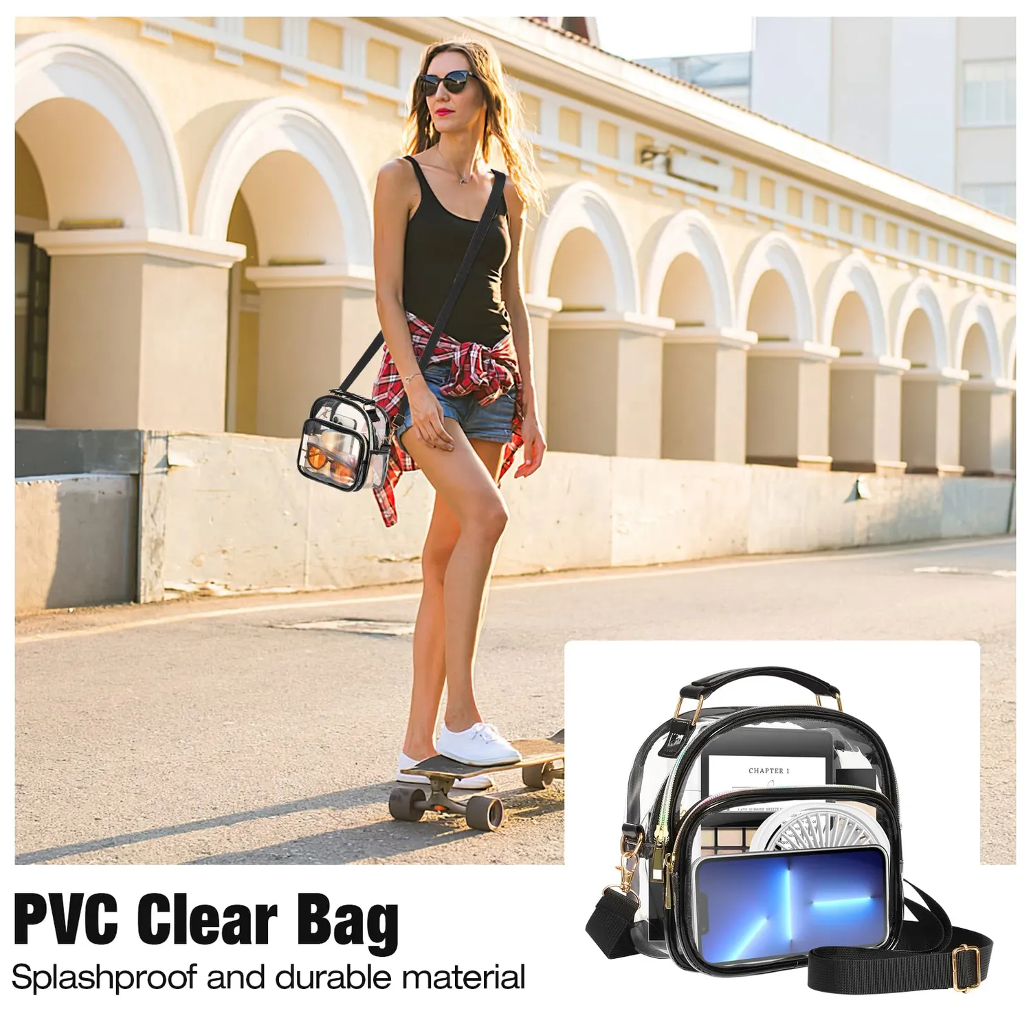 MoKo Borsa Tracolla Trasparente PVC 2 Tasche