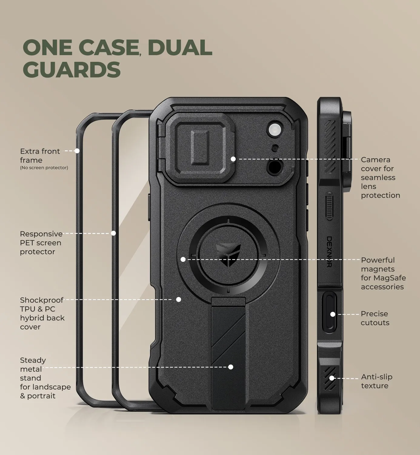 Dexnor iPhone 18 Pro Max Cover rugged nera MagSafe
