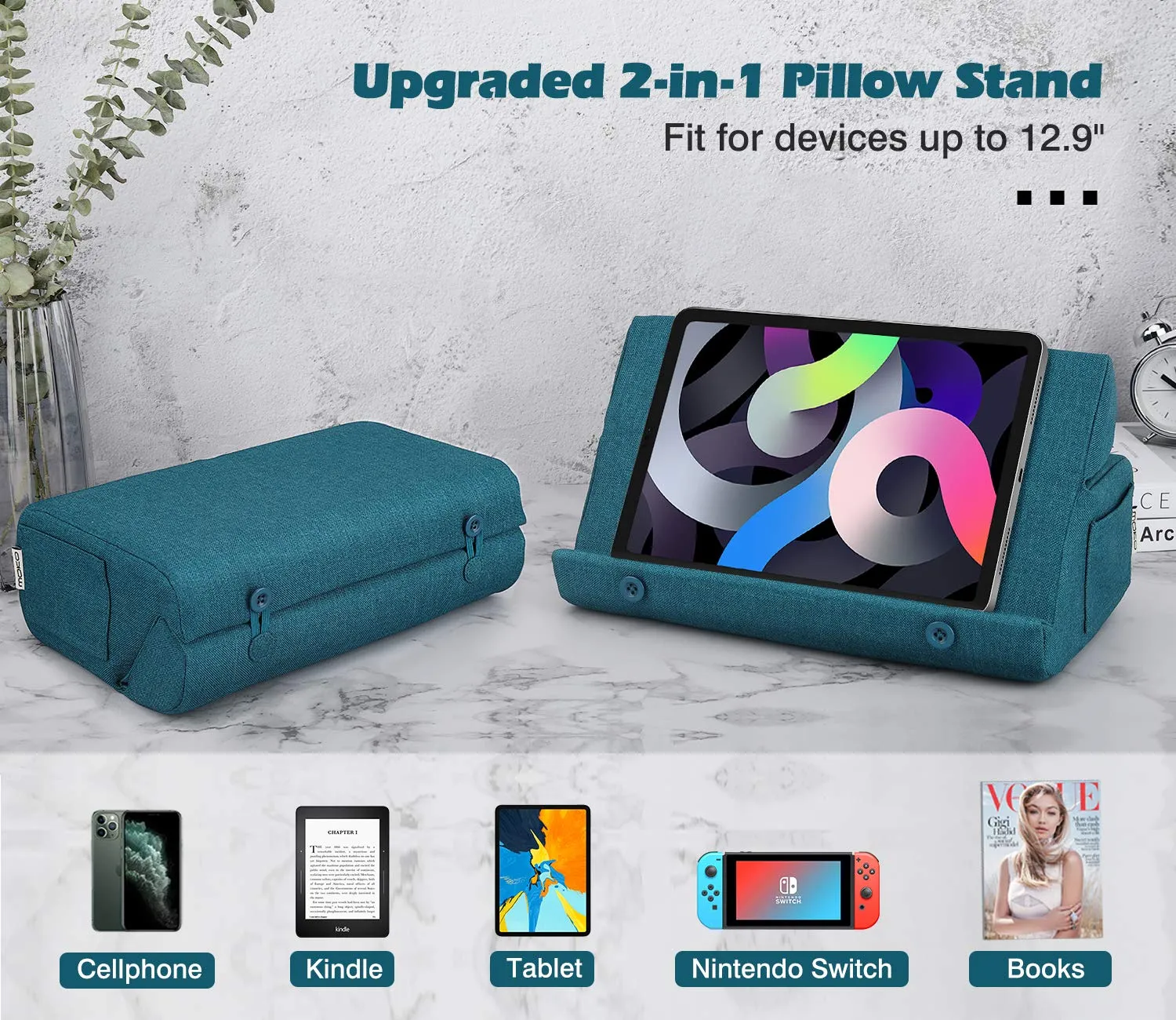 MoKo Supporto Tablet Cuscino 12.9" Blu Pavone