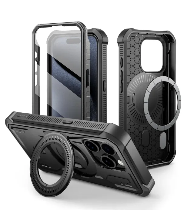 Dexnor iPhone 15 Pro cover antishock nera MagSafe kickstand